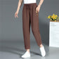 WTEMPO XL-XXXXL Cotton Linen Pants Women Spring and Summer Loose Elastic Waist Solid Color Casual Trousers
