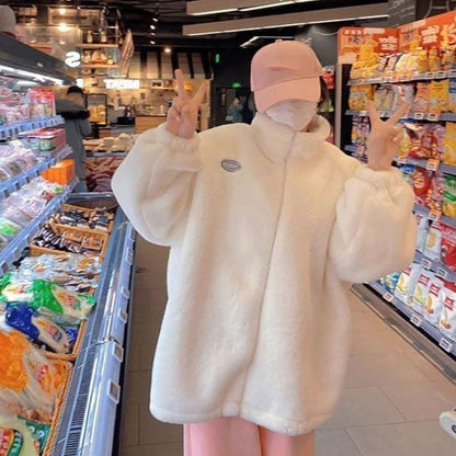 Winter Women's Faux Fur Coat Mid-length Loose Thick Warm Plush Coat Lamb Velvet Coat