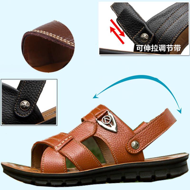 Genuine Leather Sandals Summer Casual Beach Shoes Anti-slip Soft-Sole Leather Slippers