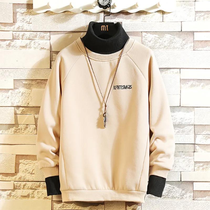 Youth High-neck Sweater Men Plus Velvet Warm Casual Loose Sweatshirts