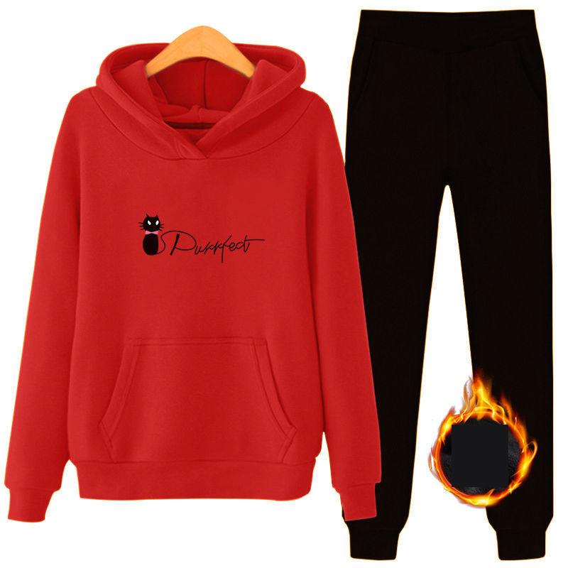 Casual Sports Suit Women's Loose Hooded Hoodie Two-piece Padded Sweater Suit Comfortable and Warm Women's Loose Casual Suit