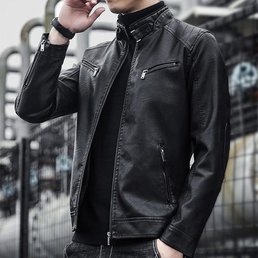 Fashion slim men's youth leather jacket plus velvet thick hooded trendy handsome jacket