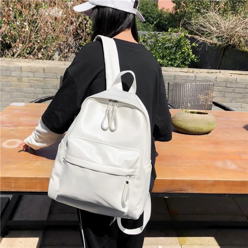 Solid color PU Leather Women's Backpack School Satchel Casual Multilayer Large Capacity College Shopping Travel