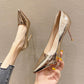 Spring Autumn Pointed Toe French Girl Silver High Heels Women Stiletto All-match Patent Leather Single Shoes