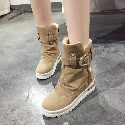 Winter Boots Plus Velvet Snow Boots Frosted Thick Warm Cotton Shoes Women's Boots Mid-tube Flat-bottom Women's Shoes