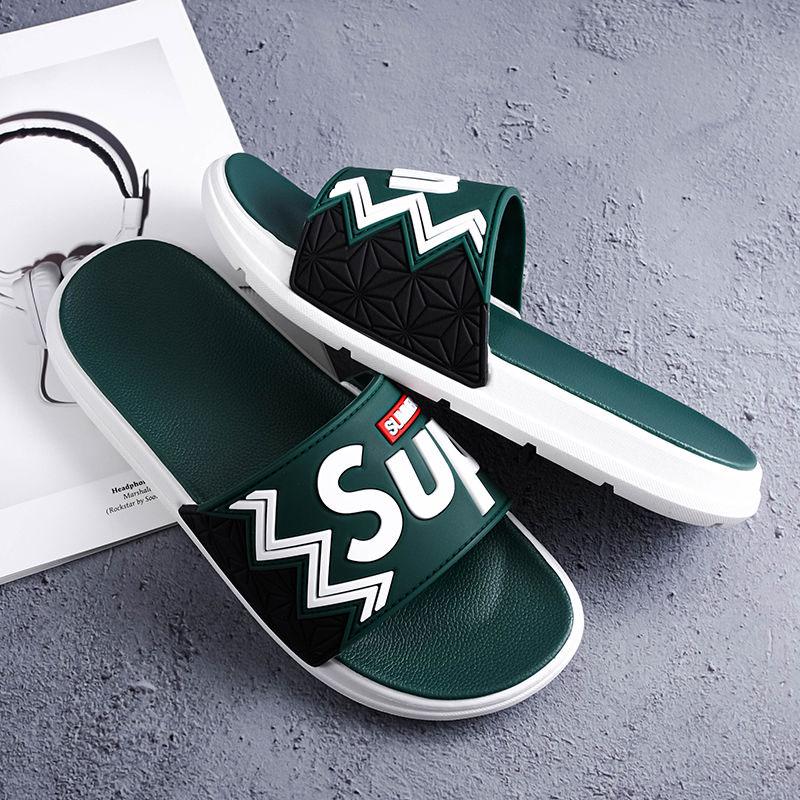 Size40-45 Summer Men Sandals Comfortable Non-slip Rubber Letter Stripe Beach Slippers Casual Outdoor Slippers Drag Flip Flops