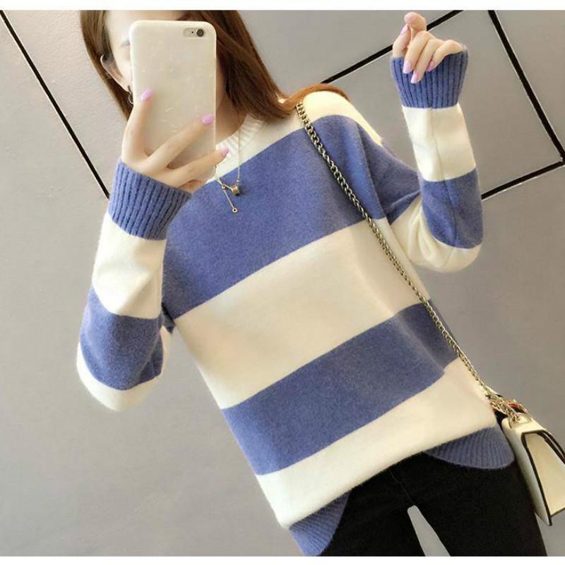 Women's Sweaters College Wind Candy Contrast Striped Sweater Female Korean Harajuku Clothing
