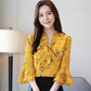 Women's Summer Chiffon Lace Shirt Short Sleeve Round Neck Loose Print Bell Sleeve Top