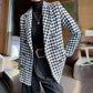 Houndstooth Woolen Coat Thick Loose Autumn Winter Coat Women Thicken Slim Pea Coat