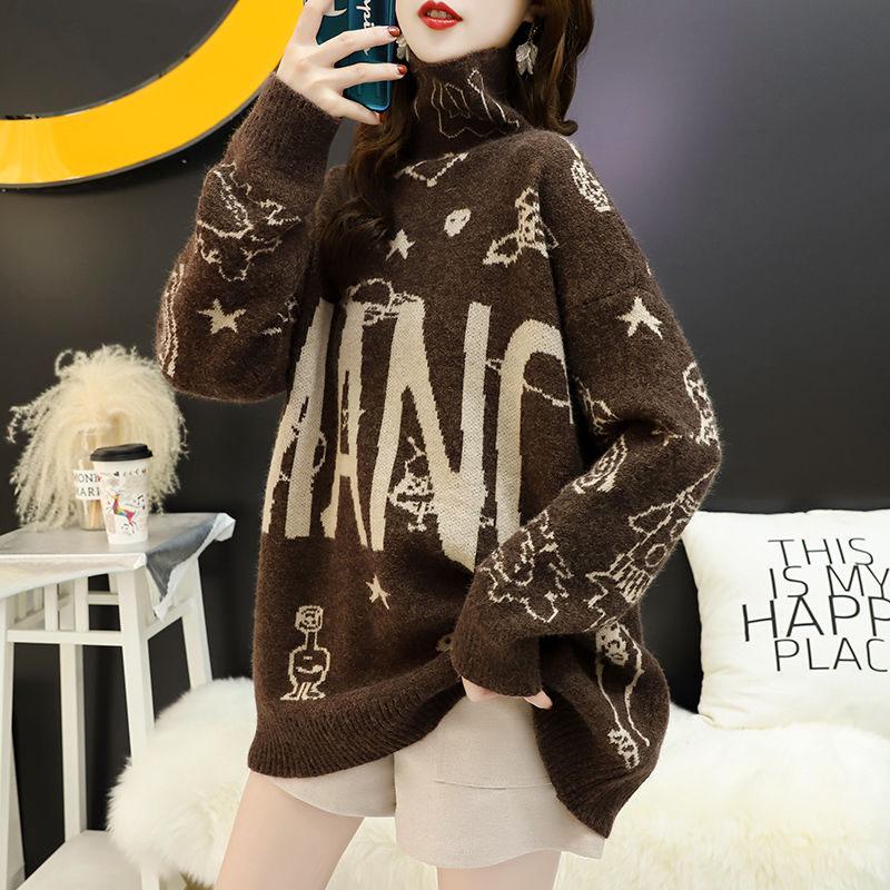 Turtleneck Sweater Women Thick Warm Sweater Autumn and Winter Soft and Comfortable Pullover Sweater black/khaki