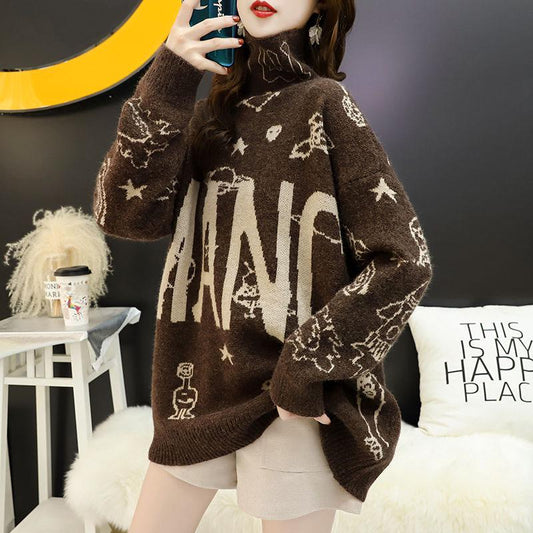 Turtleneck Sweater Women Thick Warm Sweater Autumn and Winter Soft and Comfortable Pullover Sweater black/khaki