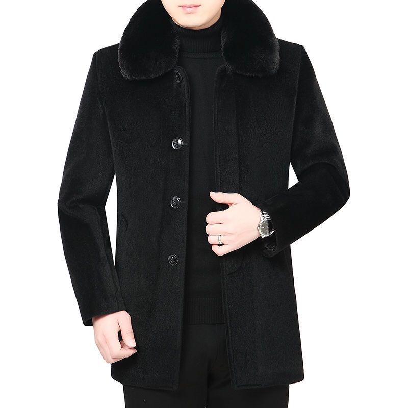 Winter Trench Coat for Men Fashion Mens Jackets Woolen Men's Jacket Fur Collar Warm Woolen Coat