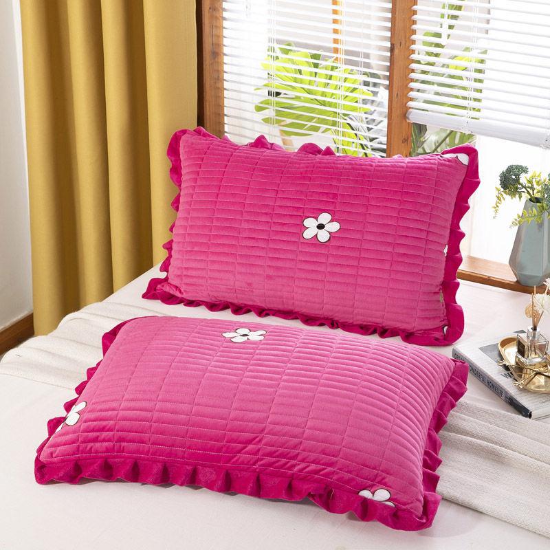 Household Crystal Velvet Thick Quilted Pillowcase Winter Warm Flannel Pillowcase Coral Fluffy Bedding