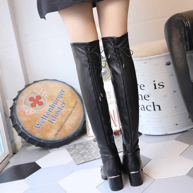 Women's Boots 2019 Autumn and Winter Pointed Zipper Over The Knee Boots Elastic Boots Women's Shoes
