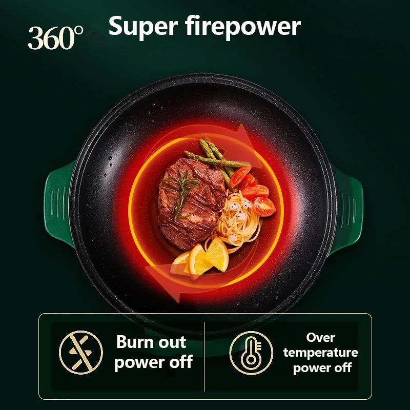 800W Smart Electric Heat Pot Set 22cm Boiling Soup Pot Non-stick Cookware Frying Pan for One Person