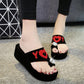 Love Sandals and Slippers Women's Rhinestone Sponge Cake Thick-soled High-heeled Flip-flops Casual Beach Sandals Cute Sexy Sandals
