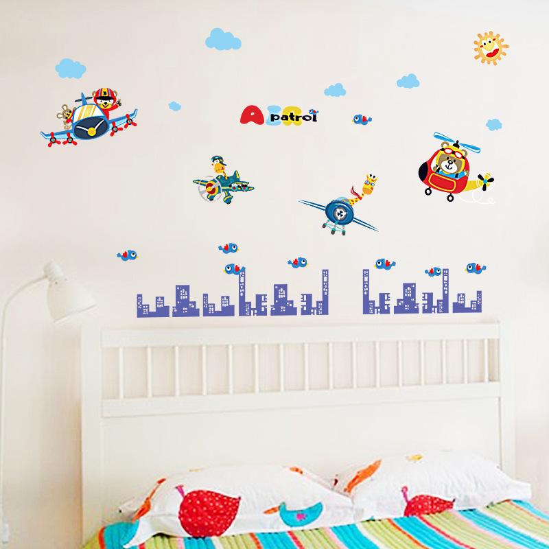 Animal aviator children's room cabinets kindergarten classroom porch layout decorative wall stickers