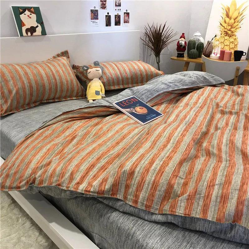 Washed Cotton Four-piece Set Korean Version Plaid Printed Quilt Cover Single Double Dormitory Four-piece Double Bed Bedding