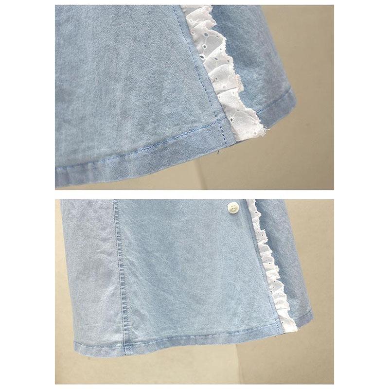 Fashion Lace Stitching One-shoulder Denim Dress Buttoned A-line Skirt Small Summer