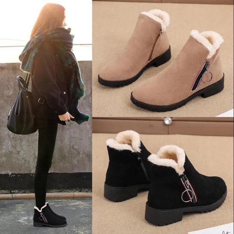 Women's Snow Boots Plus Velvet Padded Short Boots Cotton Shoes Thick Heel Non-slip Cotton Boots
