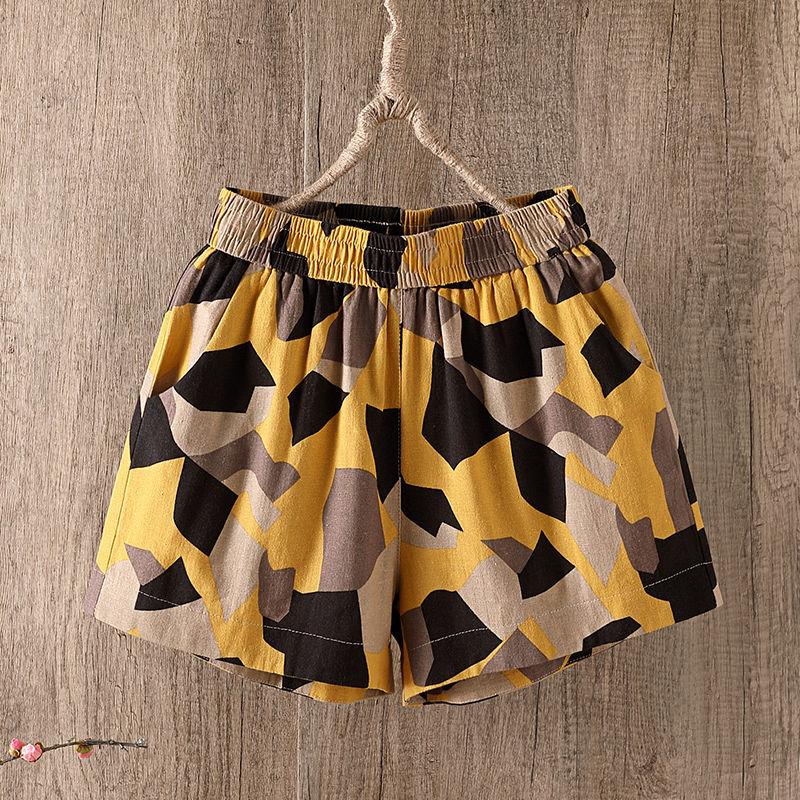 Cotton and Linen Shorts Women's Summer Loose High Waist Outer Wear Elastic Waist Thinner Casual Wide-legged Five-point Pants