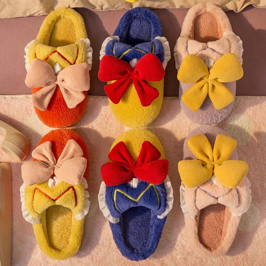 Cute Bowknot Cotton Slippers Keep Warm and Comfortable In Autumn and Winter Indoor Non-slip