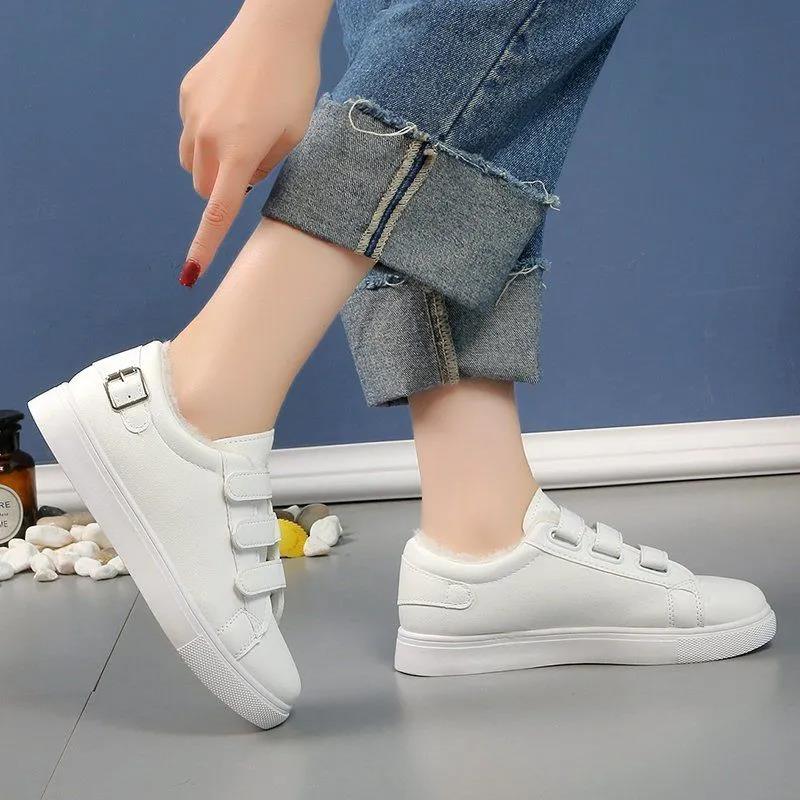 Winter Women Small White Shoes Women's Autumn and Winter All-match Flat Shoes Plus Velvet Warm Shoes Casual
