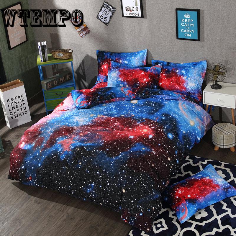 3D Bedding Sets Universe Outer Space Blue Galaxy Quilt Duvet Cover Bed Sheet Sell Pillowcase