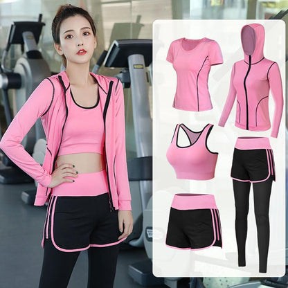 5PCS Women's Sports Suit Four Seasons Yoga Clothing Suit Running Sportswear Running Suit Gym Fitness Clothing Active Wear Elastic Stretch Outwear