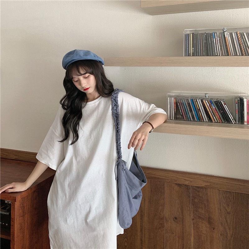 Women Dress Girl Loose O-Neck Casual Long T-shirt Dress Big Loose Home Outer