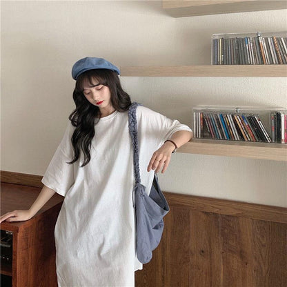 Women Dress Girl Loose O-Neck Casual Long T-shirt Dress Big Loose Home Outer