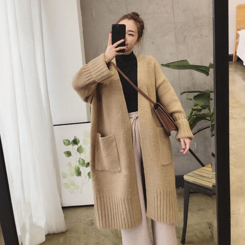 Korean Version of The Spring and Autumn New Women's Casual Loose Loose Slim Mid-length Knitted Cardigan All-match Sweater