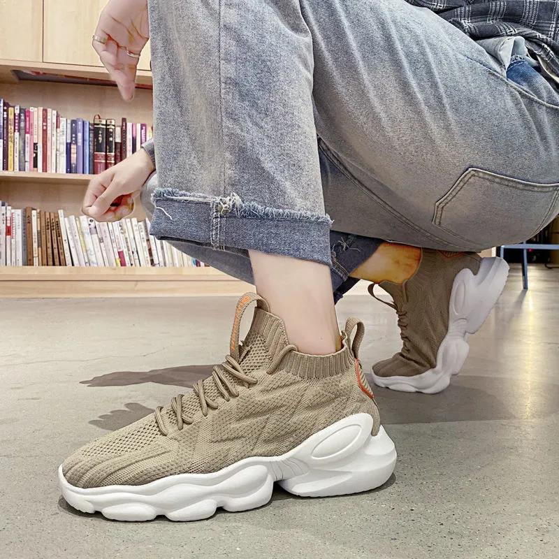 Men's Shoes Breathable Leisure Mesh Sports Running Shoes Flying Woven Socks Ins Dad Tide Shoes