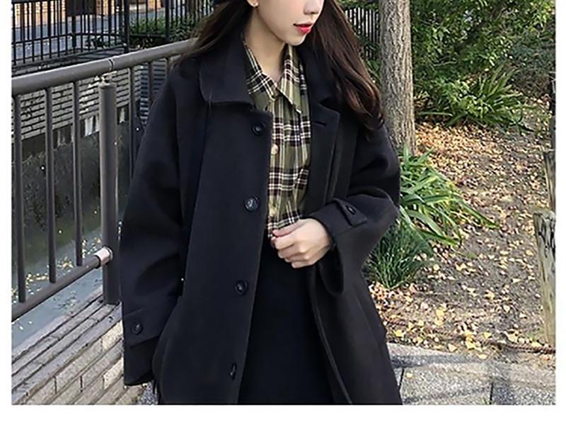 Woolen Coat Women Mid-length Winter Korean Thick Cotton Hepburn Style Black Woolen Coat Temperament