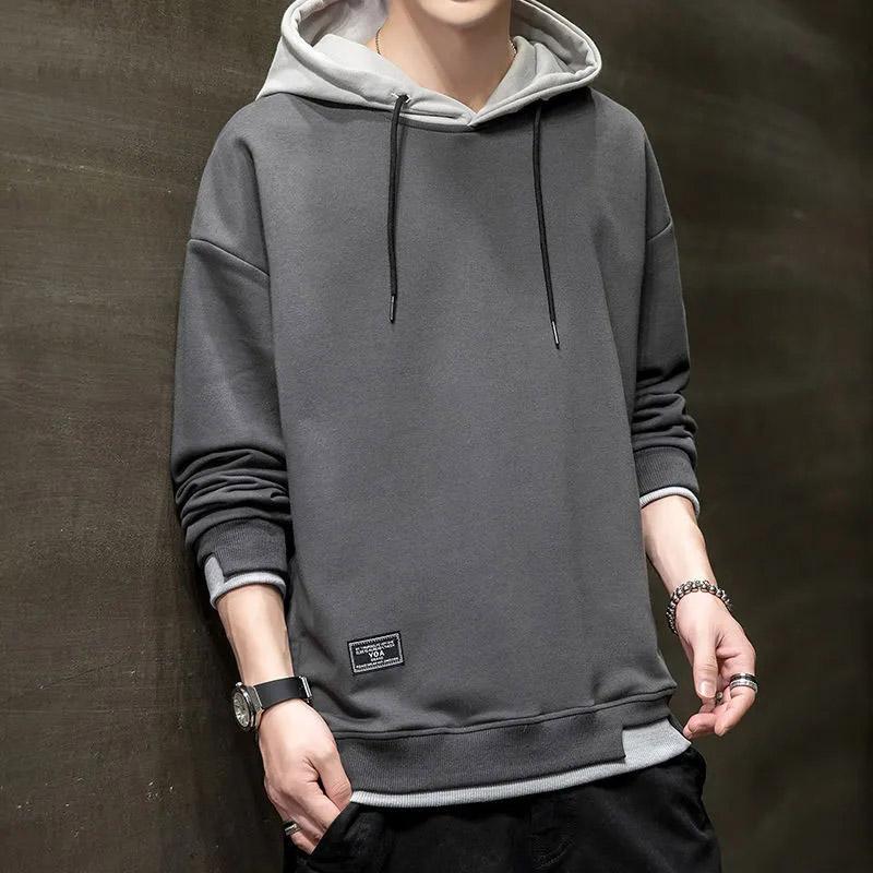 Spring and Autumn Men's Casual Large Size All-match Hooded Solid Color Sweater Men's Loose Top Handsome Bottoming Shirt