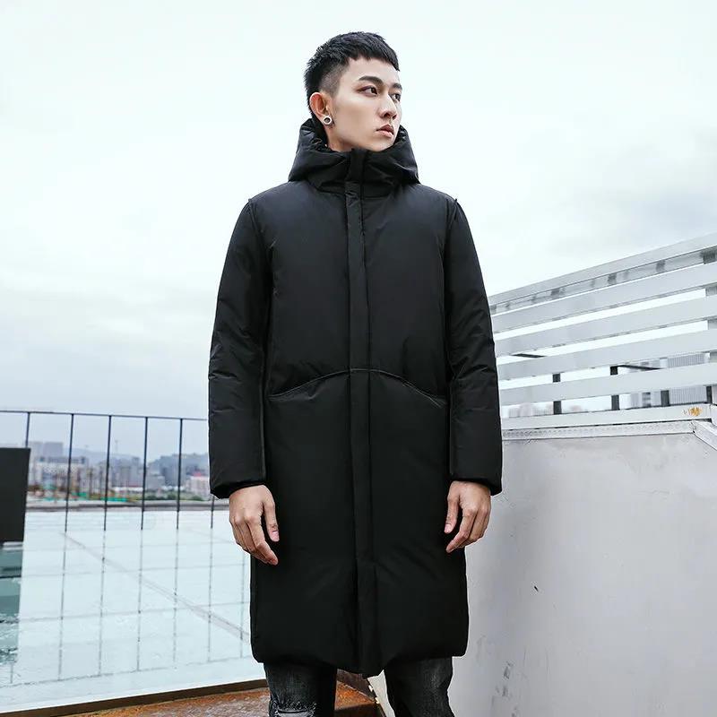 Down Jacket Men's Men's Trend Over The Knee Thick Winter Simple Casual High-end Mid-length Jacket