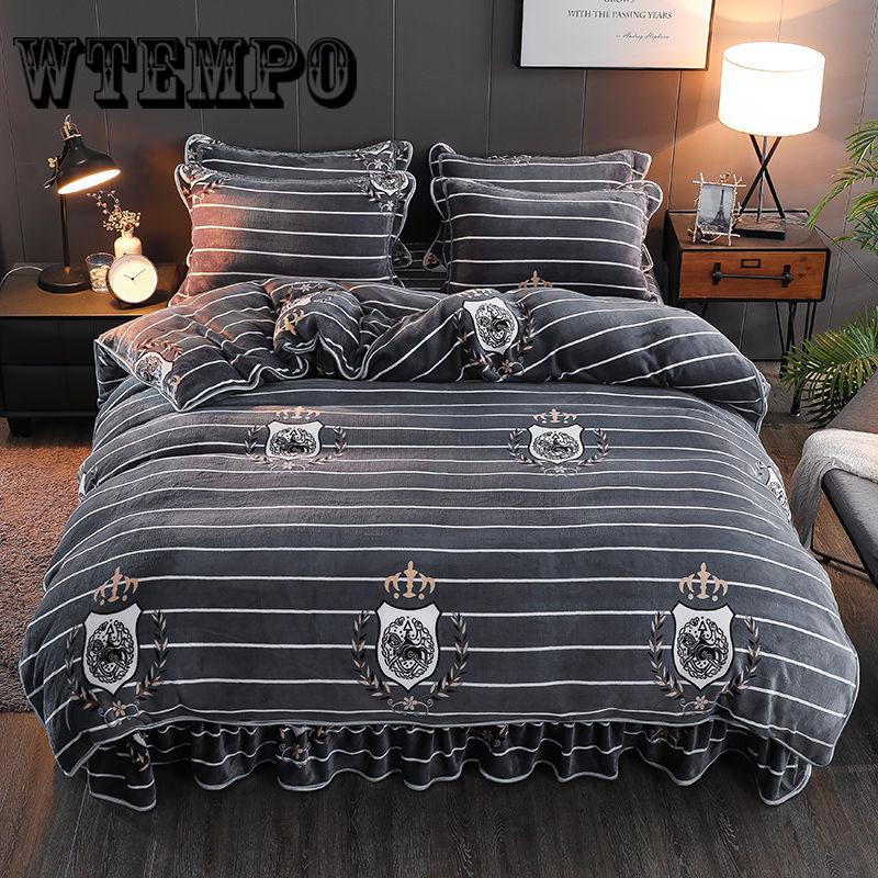 Autumn and Winter Warm Flannel Bedding Sets Fleece Duvet Cover Bed Cloth King Queen Size