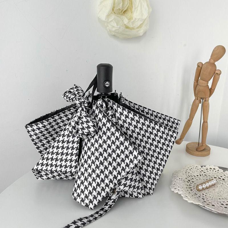 Houndstooth Umbrella Female Ins Sen Department Simple Rain and Rain Dual-use Student Folding Automatic Strong