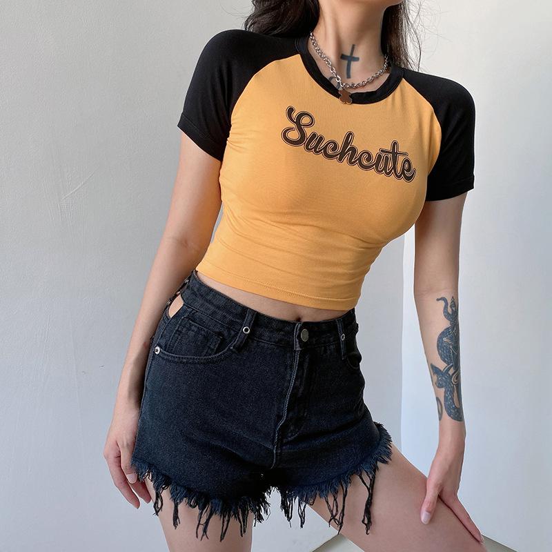 Woman T-shirts Cute Crop Top Short Sleeve T Shirt O Neck Printed Vintage Harajuku Casual Streetwear Y2k Top