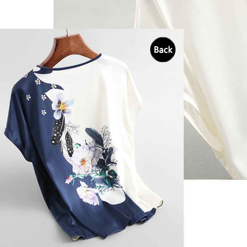 Ice Silk T-shirt Women's Summer Middle-aged and Elderly Mother's Dress Western Style Plus Size Printing Short-sleeved Loose Top