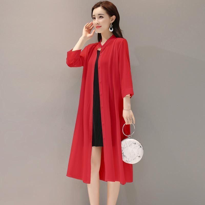 Women's Sun Protection Clothing Sun-Dress Mid-length Plus Size Shawl Loose Outer Chiffon Cardigan Thin Coat Beach