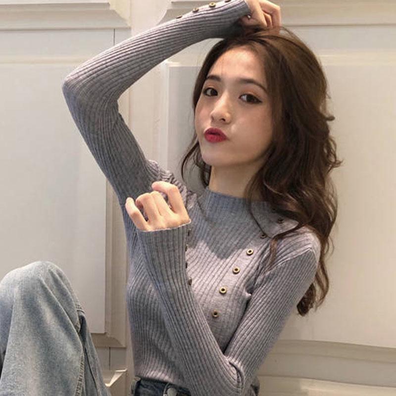 Pofulove Sweater Female Autumn Winter Wear Wild Tight-knit Lady Bottoming Shirt Women Thick Top