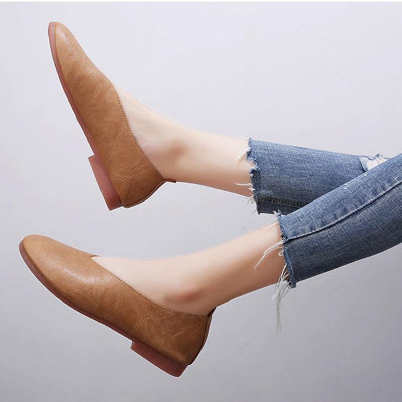 Retro Flat-bottomed Grandma Shoes Women's Soft Leather Lazy Pedal Peas Shoes Soft-soled Women's Oxford Leather Shoes Breathable