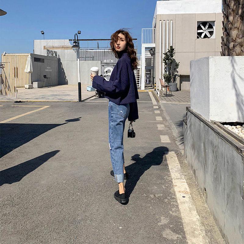 Autumn and Winter Half Turtleneck Sweater Short Padded Bottoming Shirt Loose Casual Young Women's Top