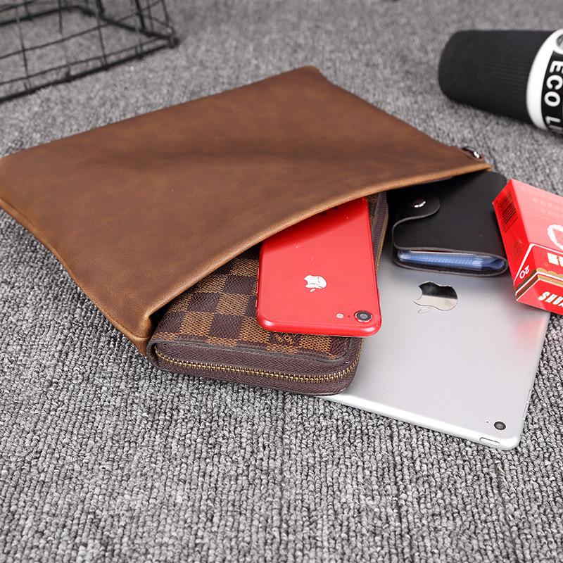 Business Briefcase Men Retro Brown Waterproof Soft Leather IPad Tote Shoulder Bags Computer Bag