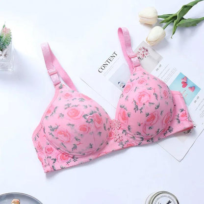 Sexy Light Surface Large Size No Steel Ring Rose Comfortable Skin-friendly Breathable Gather Bra To Collect Breast Bra