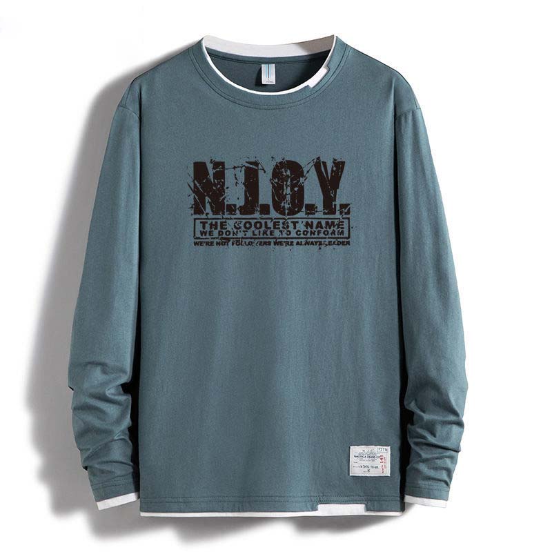 Long-sleeved T-shirt Men's Round Neck Printing Stitching Loose All-match Sweater Men's Clothing