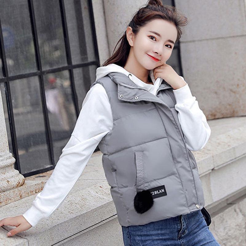 Autumn and Winter Short Stand-up Collar Down Cotton Vest Loose Large Size Solid Color Vest Thick Sleeveless Women's Jacket