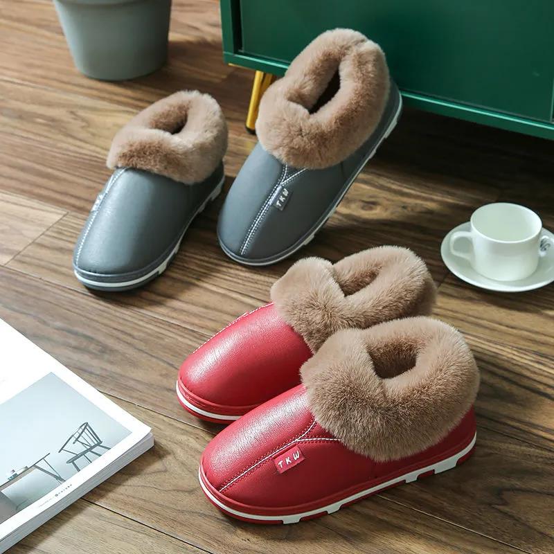 Warm and Velvet Thick-soled Cotton Shoes for Lovers Leather Waterproof Non-slip Bag Heel Shoes for Winter