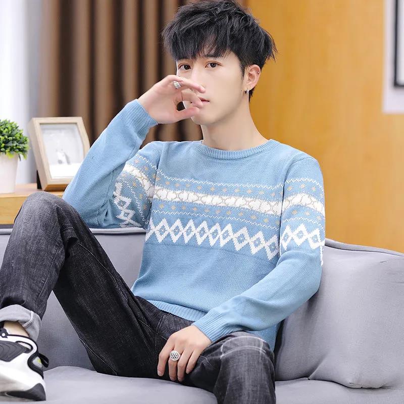 Sweater Men's Round Neck Autumn Coat Top Clothes Winter Warm and Comfortable Knit Sweater Bottoming Shirt Jacket Men